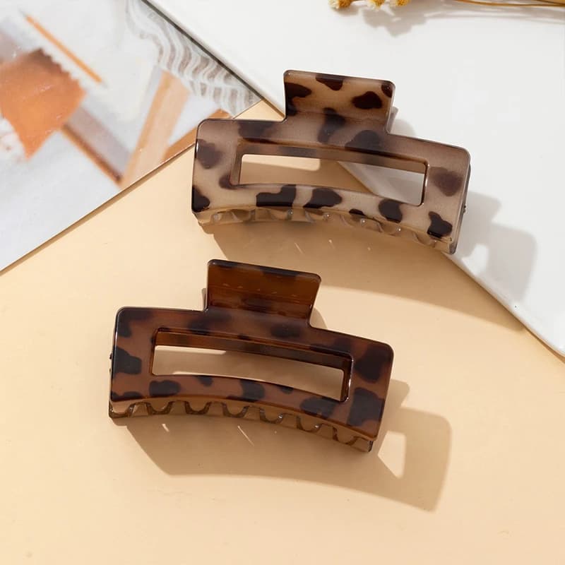 2 Pezzi Accessori per Capelli da Donna, Fermagli per Acconciature, Eleganti Clip a Forma di Artiglio con Stampa Leopardata, Fermagli Rettangolari in Plastica a Forma di Squalo