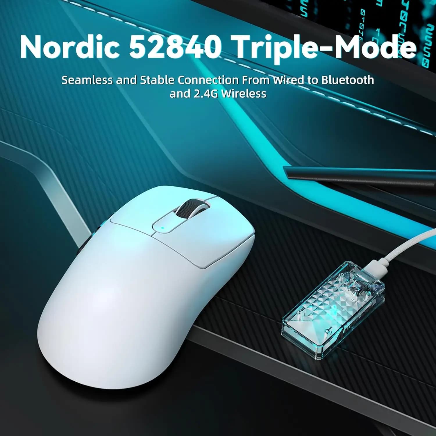 Mouse da Gaming Wireless ATTACK SHARK V5 8000hz, 42000 DPI, Sensore PAW3950 MAX, MCU Nordic 52840, Mouse da Gaming Programmabile Wireless