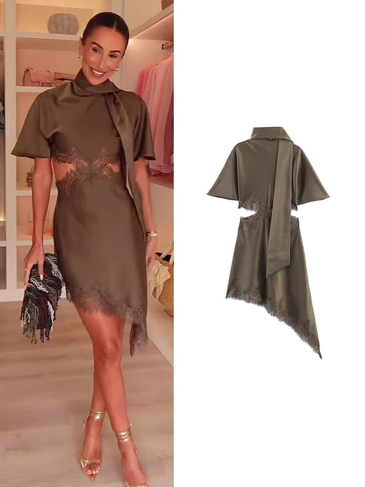 TFMLN Nuovo Abito da Donna con Scollo a Scialle e Pizzo, Vestito da Festa con Orlo Irregolare, Abito Estivo Sexy per Vacanze 2026