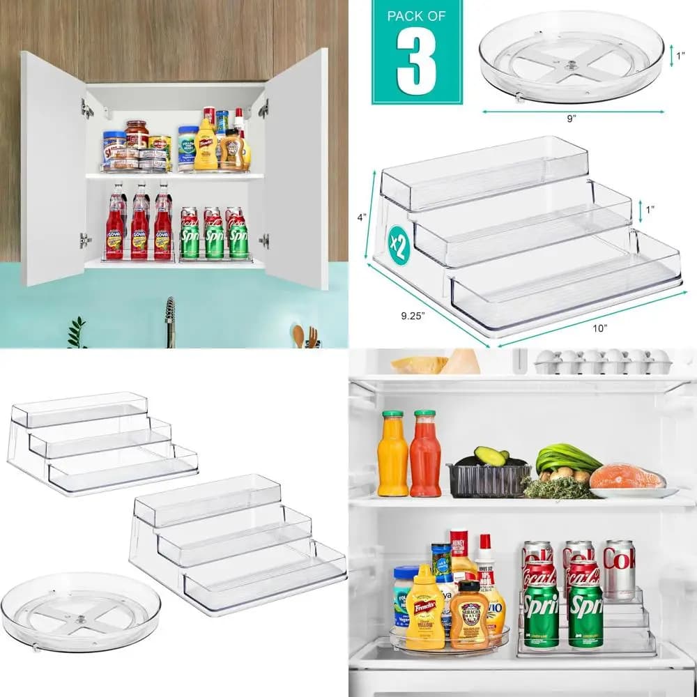 Set organizer per spezie per armadietto a 3 livelli (confezione da 2) e scaffale Lazy Susan da 9 pollici per dispensa e frigorifero