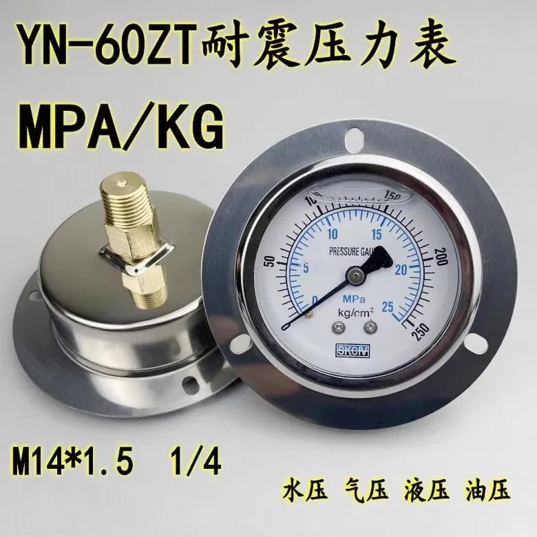 YN60ZT 1/4PT M14 * 1.5 Manometro degli urti Bordo della cinghia assiale Manometro idraulico Pressione dell'acqua Antiurto Gas Vuoto