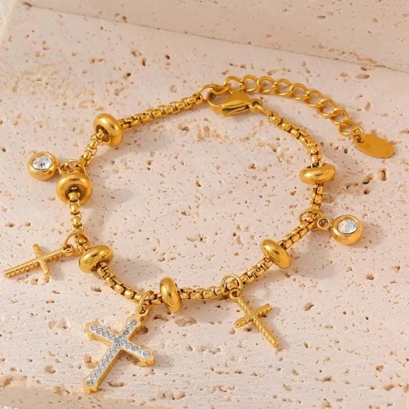 Stylish Steel Sun Moon Bracelet With Diamond Detailing 16cm+4cm Extender Chain Women Accessory