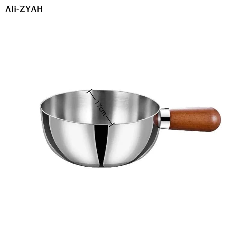 (YY)1Pc 2025 New Stainless Steel Small Cooking Pan Cookware Kitchen Tool 14CM/17CM Wooden Handle Breakfast Cooker Kitchen Tool