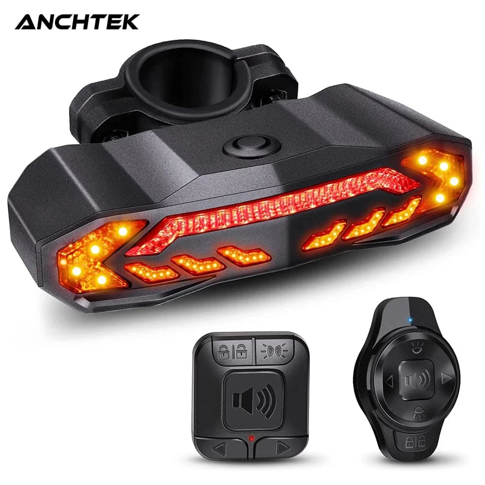 Anchtek Allarme antifurto per moto Telecomando senza fili Sistema di allarme per auto moto Fanale posteriore per bicicletta Sensore freno di ricarica USB