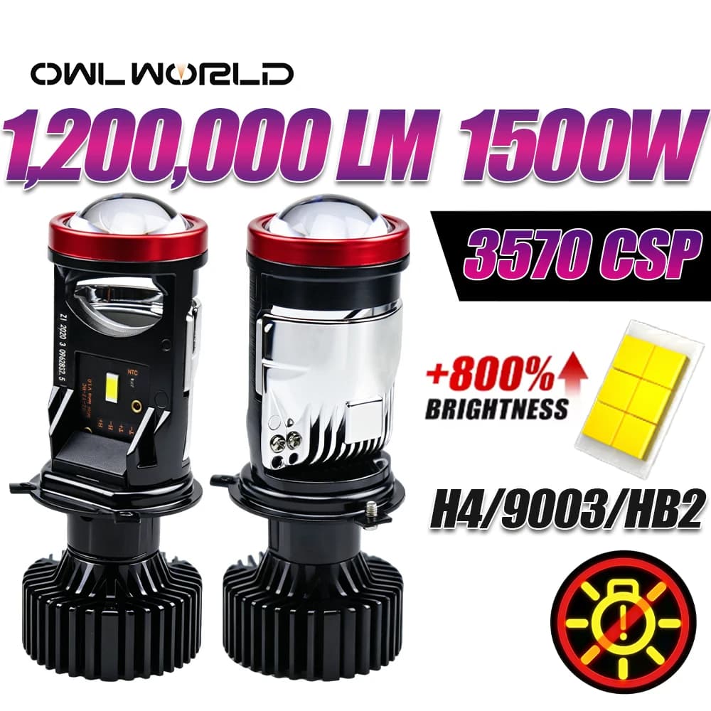 H4 Hi/Lo Beam LED Projector Lens 9003 HB2 Led Bulb Bi Lens with Turbo Fan H4 1200000LM Super Bright Canbus MINI Fog Light 12V