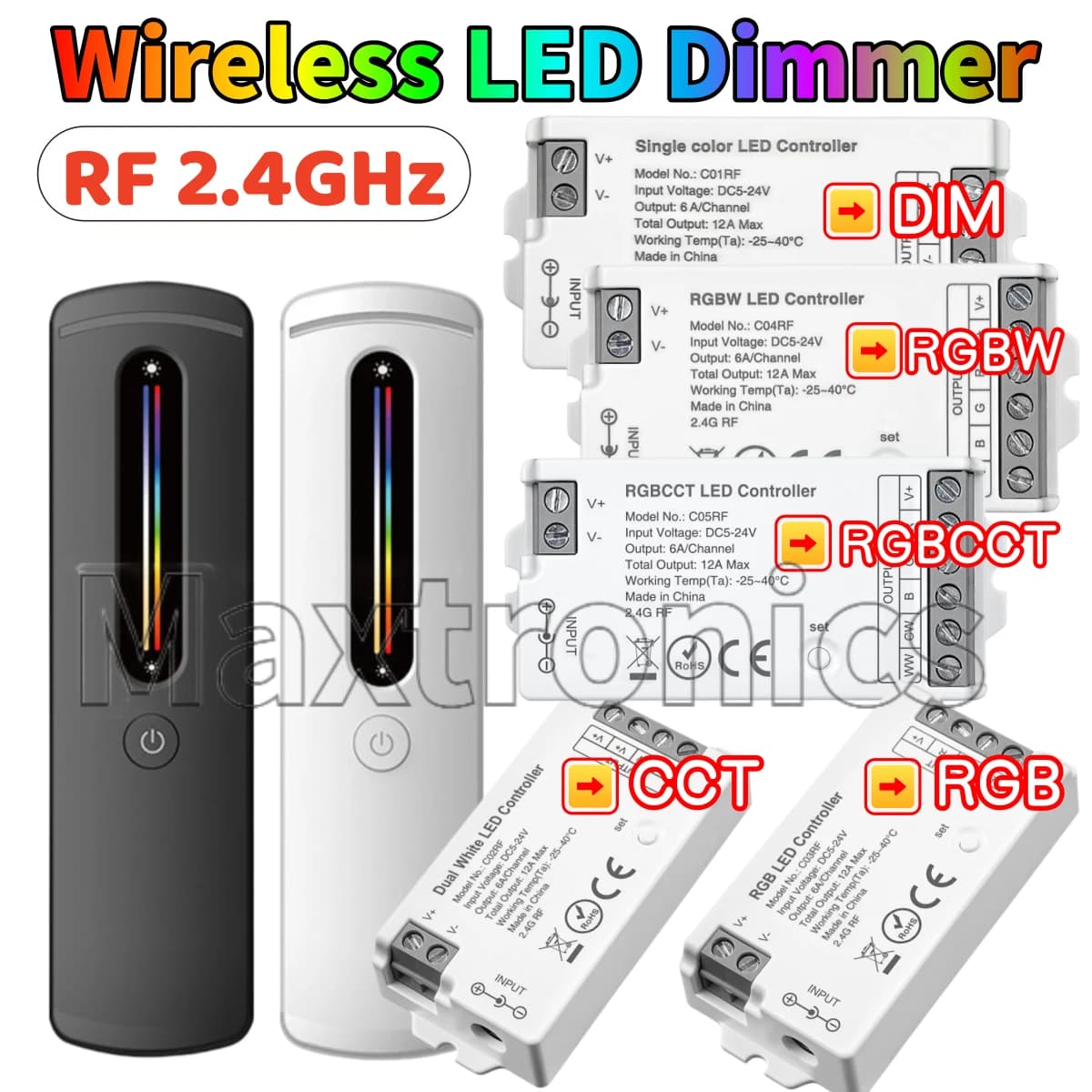Wireless LED Dimmer RF 2.4GHz LED Controller Remote C01RF/C02RF/C03RF/C04RF/C05RF for DIM CCT RGB RGBW COB 2835 LED Strip Lights