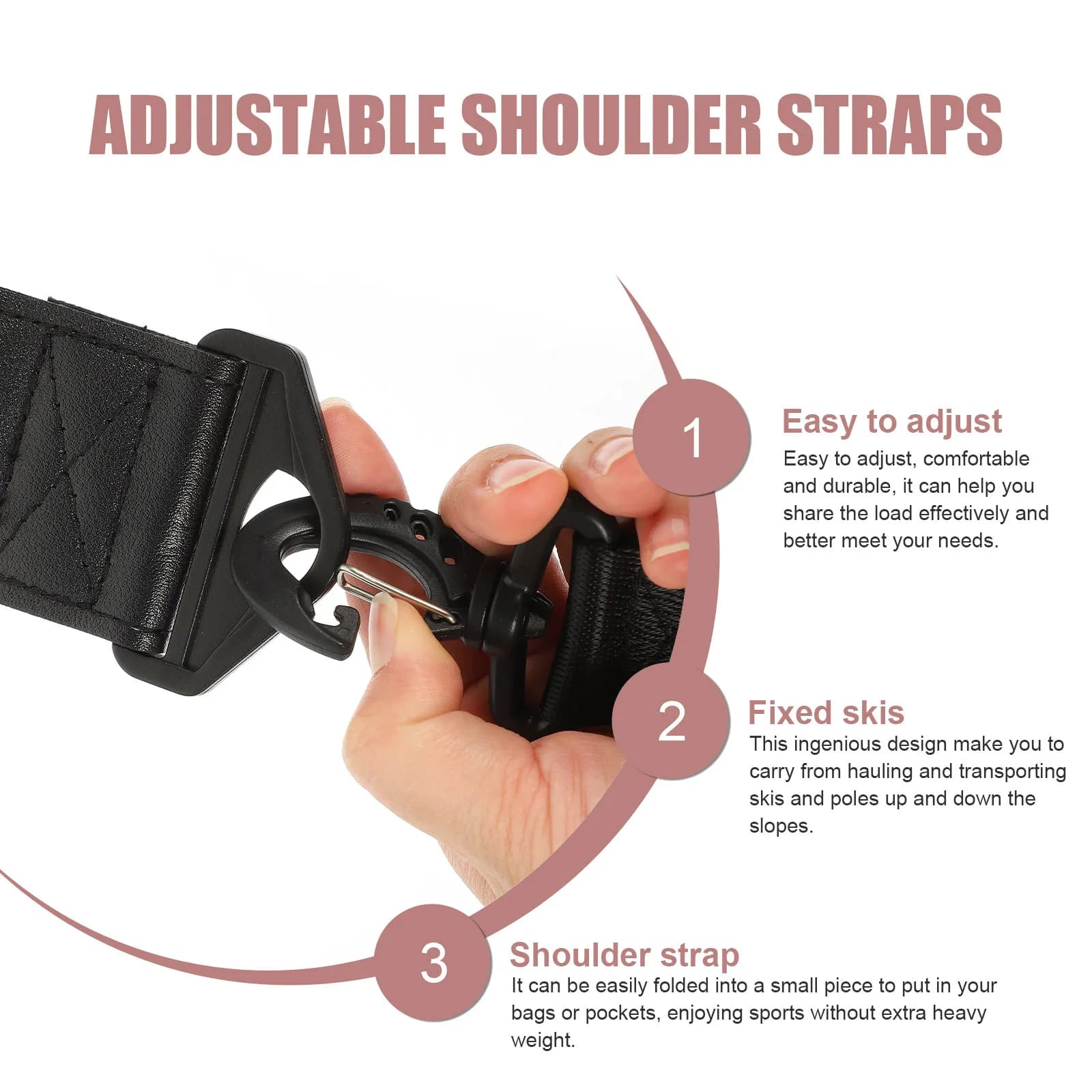 Adjustable shoulder strap for skiing, Sticks, Snowboards, Fishing rods, Yoga Mats, Tripods - Foldable and Ski resistant