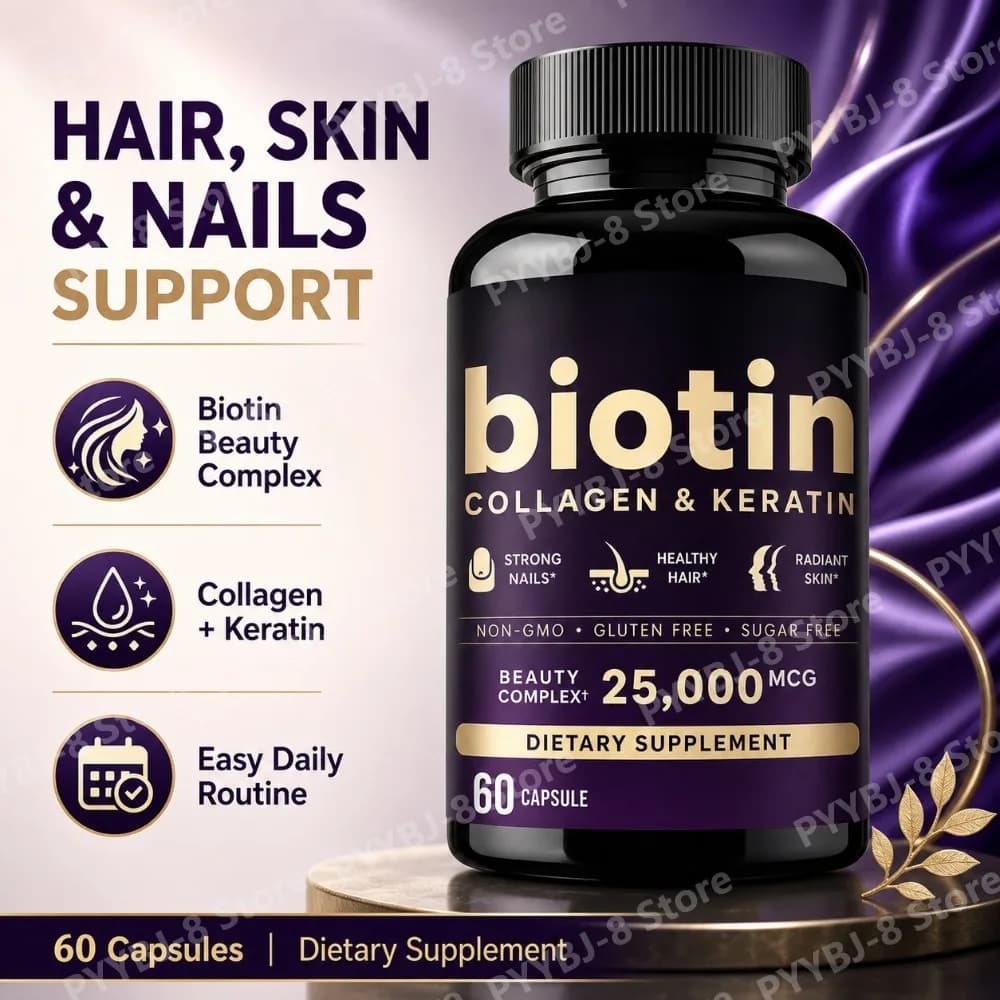 Biotin Collagen Keratin Capsules Beauty Complex 25,000 Mcg Radiant Skin Support Strong Nails Support 60 Capsules