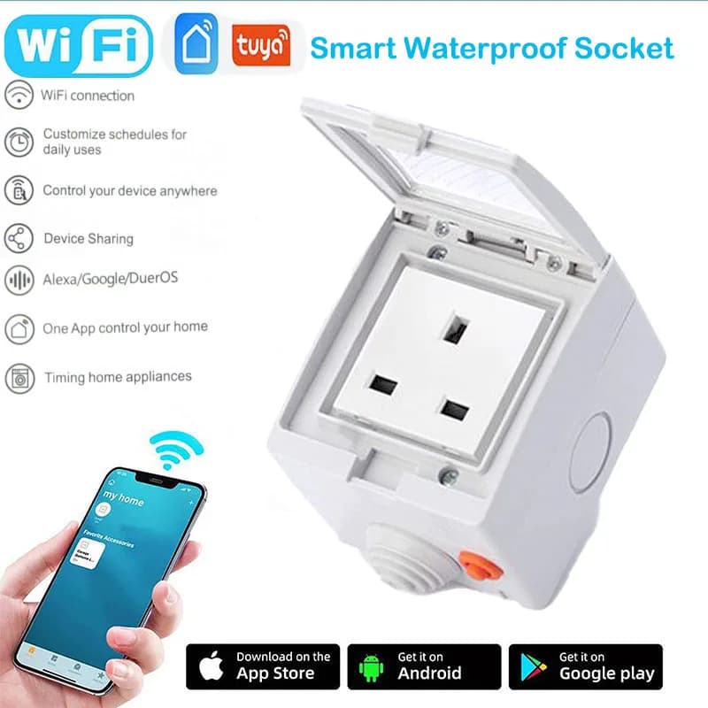 Tuya 16A Fr, EU,UK,US WiFi Smart Socket IP55 Waterproof wall power supply for bathroom with remote control for Smart Life app