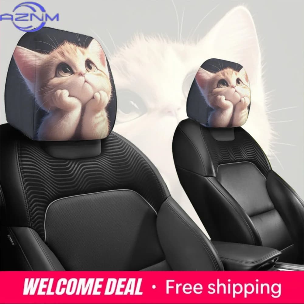 2 copri poggiatesta per auto a forma di gatto, accessori per interni auto per uso quotidiano, resistenti all'olio e alle macchie, ricambi auto
