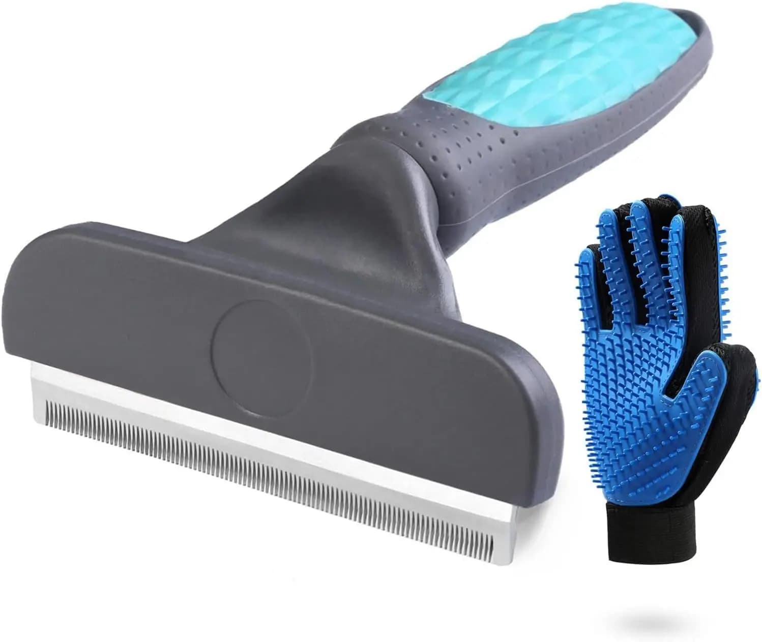 2PCS Pet Grooming Brush Set: Deshedding Tool & Silicone Glove for Dogs, Cats & Horses