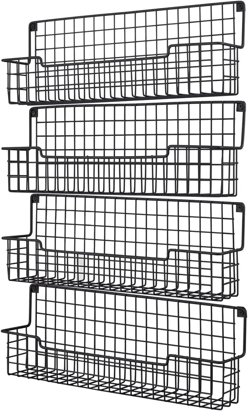 Set di 4 Portaspezie da Parete, Organizzatore Nero per Armadi e Ante della Dispensa per Risparmiare Spazio in Cucina