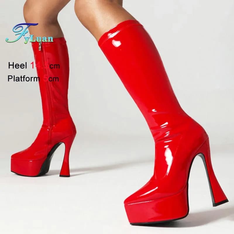 Autumn New Knee Boots Women's Thick Platform Waterproof High Heels Boots Thigh Side Hinge Women's High Pole Dance Boots