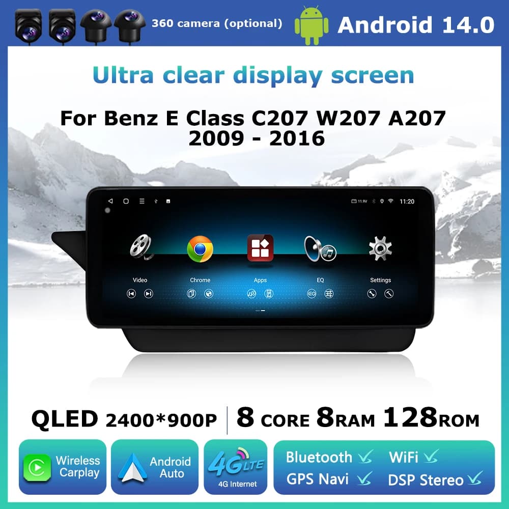 Android 14 for Mercedes Benz E Class C207 W207 A207 2009 - 2016 Auto Stereo Radio Multimedia Display Wireless Carplay GPS WiFi