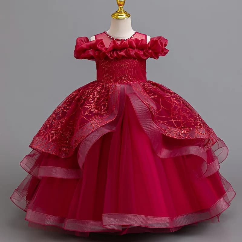 Principessa ragazze comunione festa di compleanno danza performance paillettes vestito nero ragazze matrimonio damigella d'onore partito manica lunga vestito