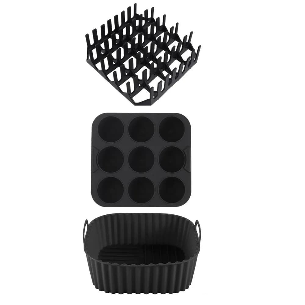 Set of 3 Pieces Silicone Roofing Machine for Air Fryer Square Interior Cover for Air Fryer Heat Resistant Cupcake Mold Muffin