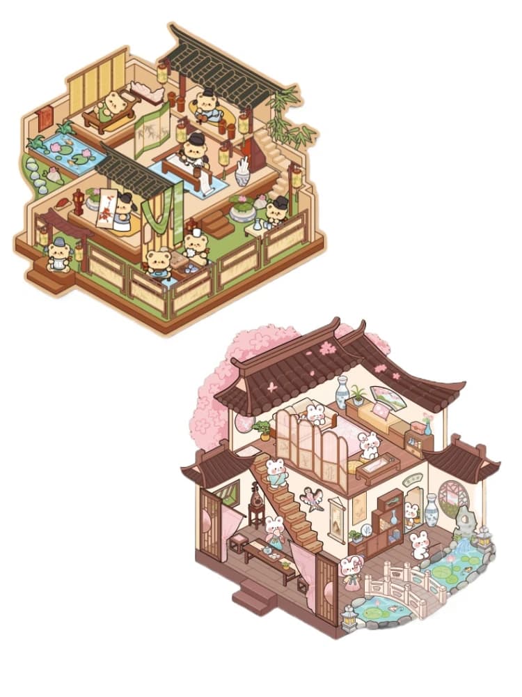 2pcs/pack Kawaii Landscape Stickers DIY Cabin Scene Stacking Pasting Hand Account Scrapbooking Material Scrapbook Kit