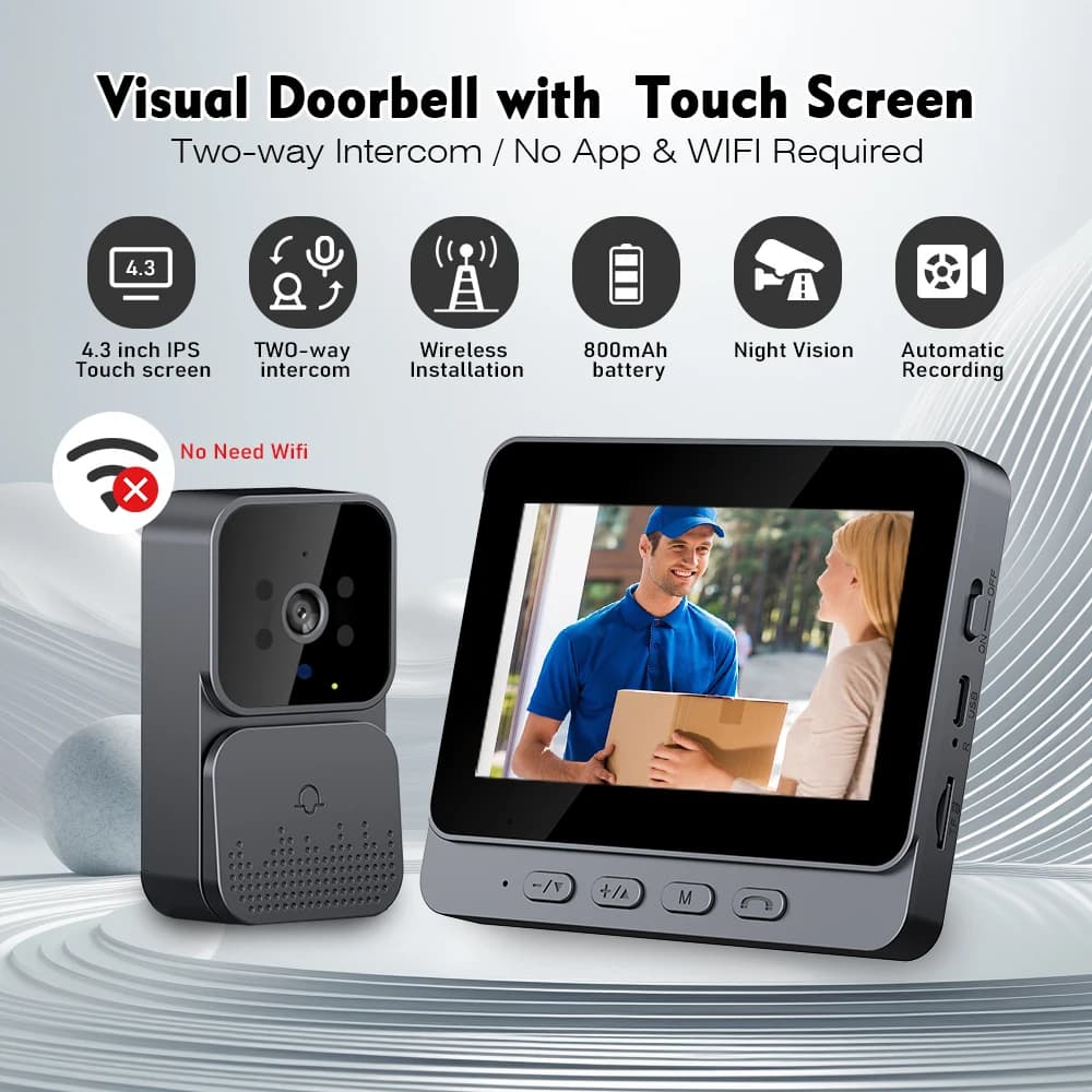 Videocitofono con Telecamera e Schermo da 4,3 Pollici, Visione Notturna a Infrarossi, Comunicazione Bidirezionale, Batteria a Lunga Durata