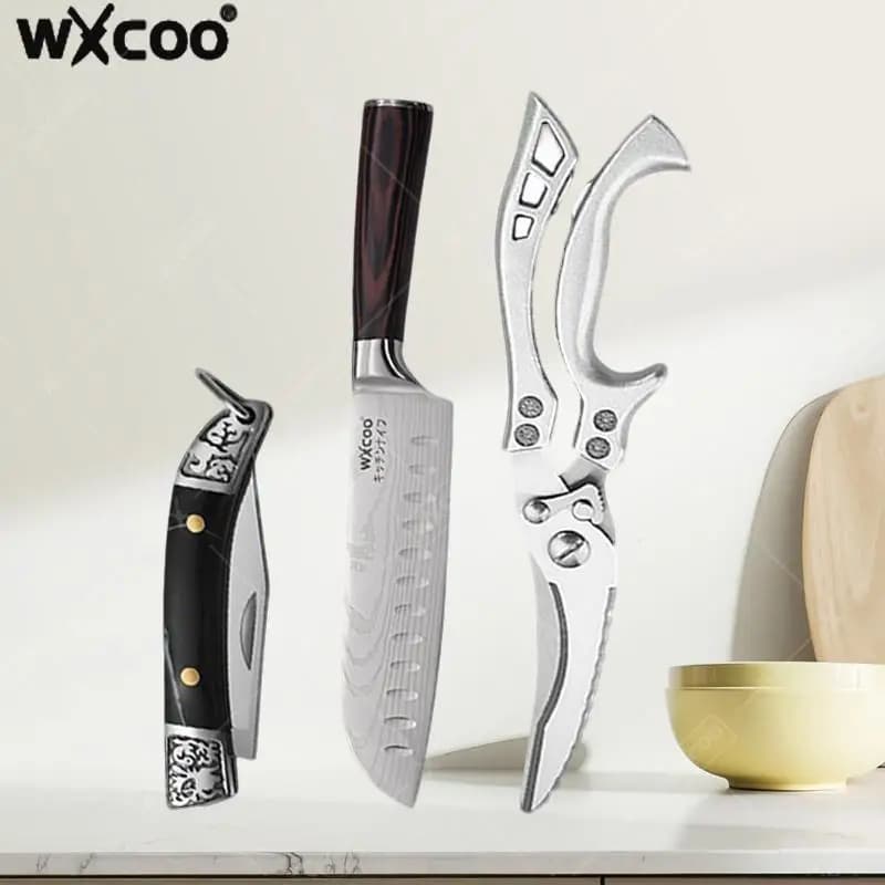WXCOO Japanese Damask Steel Kitchen Knife Santoku Sharp Blade Wooden Handle Kitchen Tools Sushi Manaia