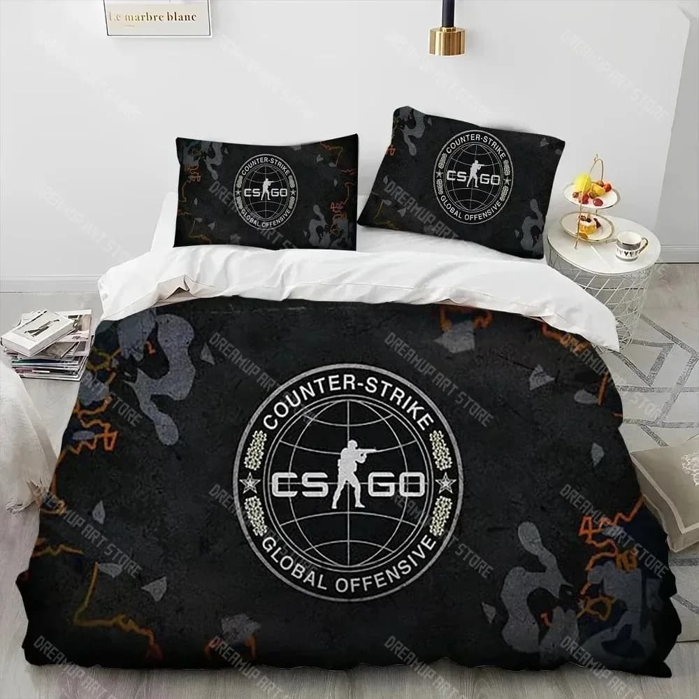 CS GO Game Gamer Counter Strike Set biancheria da letto Copripiumino Set letto Copripiumino Federa Trapunte King Queen Size Ragazzi Adulti