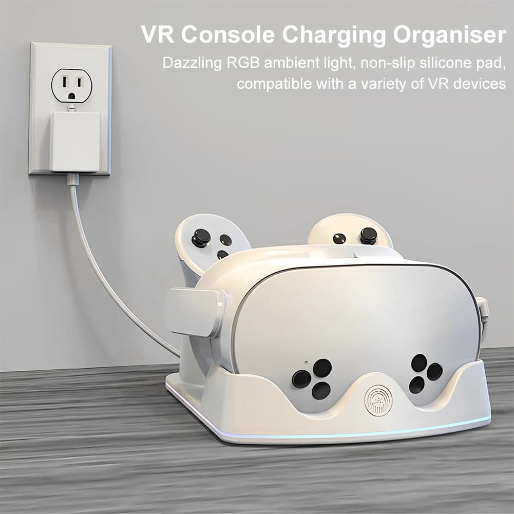 Stazione di Ricarica Rapida per Meta Quest 3S VR con Supporto per Visore e Controller