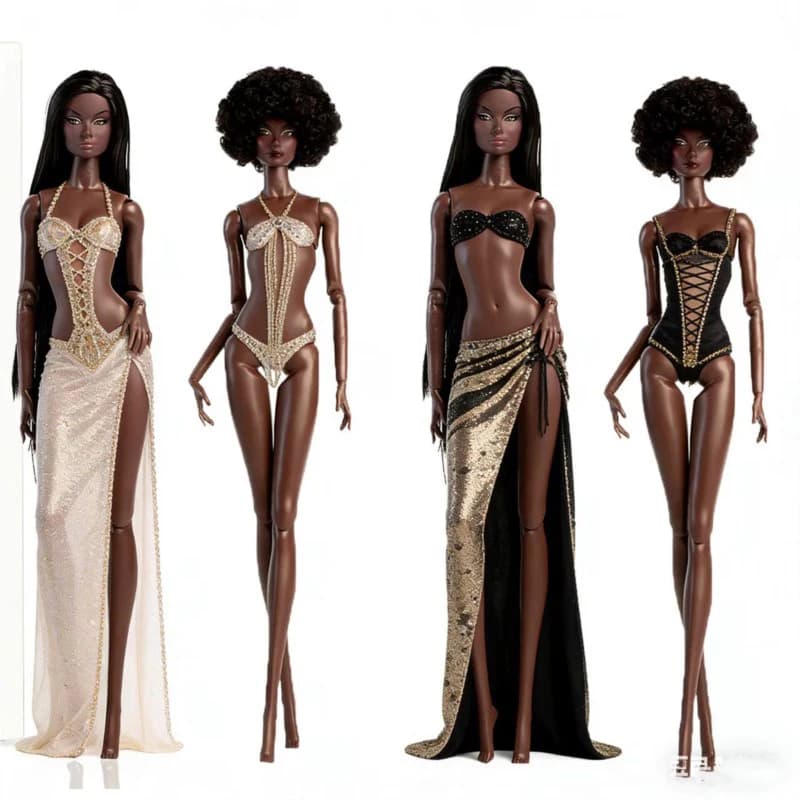 Original New 32cm Carbon Black Supermodel Doll 12 Joint Black Skin Body+Head Curly Hair Fashion 1/6 Doll Toy Collection Gifts