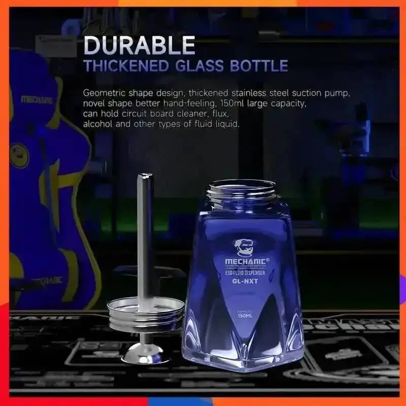 ESD Fluid Dispenser 150ML Glass Alcohol Bottle Triple Filtration & Raised Water Tray Use for Circuit Board Cleaner Flux Alcohol