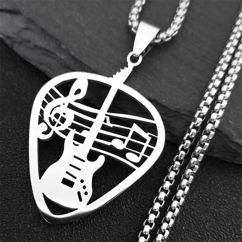 Collana con Ciondolo a Forma di Plettro per Chitarra Rock, in Acciaio Inossidabile, per Donna/Uomo, Gioiello Punk con Nota Musicale, Regalo per Feste