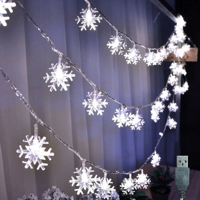 White Snowflake LED String Lights, USB Powered Plug in Decorative for Xmas Tree Home Bedroom Window Curtain Party Decor Gift