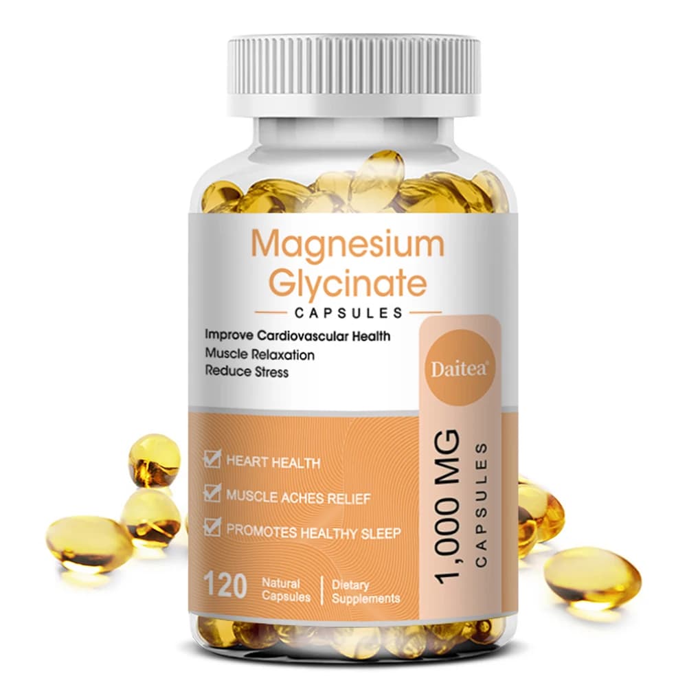 Magnesium glycinate supplement with vitamins to support muscles, nerves, bones and energy, health and promote natural sleep
