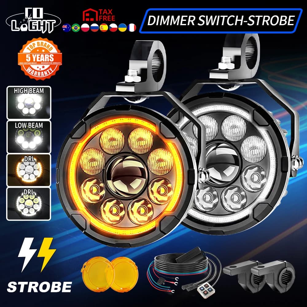 Fari LED aggiuntivi CO LIGHT per moto, abbaglianti/anabbaglianti bianchi e gialli DRL per BMW R1200GS F850GS F750GS F 850GS 1250GS, per uso fuoristrada