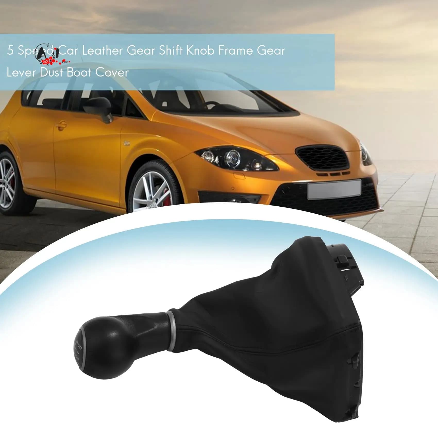 A10E-Car Leather Gear Shift Knob Frame Gear Lever Dust Boot Cover For Seat Leon II/Toledo III Altea XL