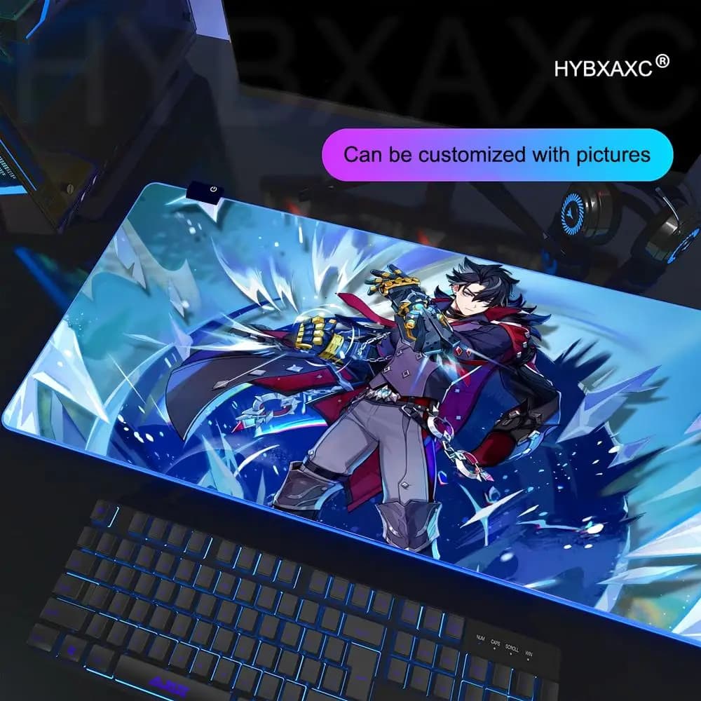 Tappetino per Mouse RGB HYBXAXC, Tappetino da Scrivania per Gaming HD, Grande con Illuminazione LED XXL 900X400MM, Anime Genshin Impact Wriothesley