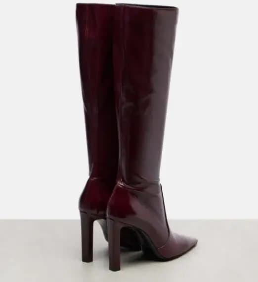 Autunno Borgogna Nero Marrone Pelle sintetica Punta quadrata Tubo Slip On Stivali alti al ginocchio Moda donna 6 8 CM Tacco alto Botas lunghi