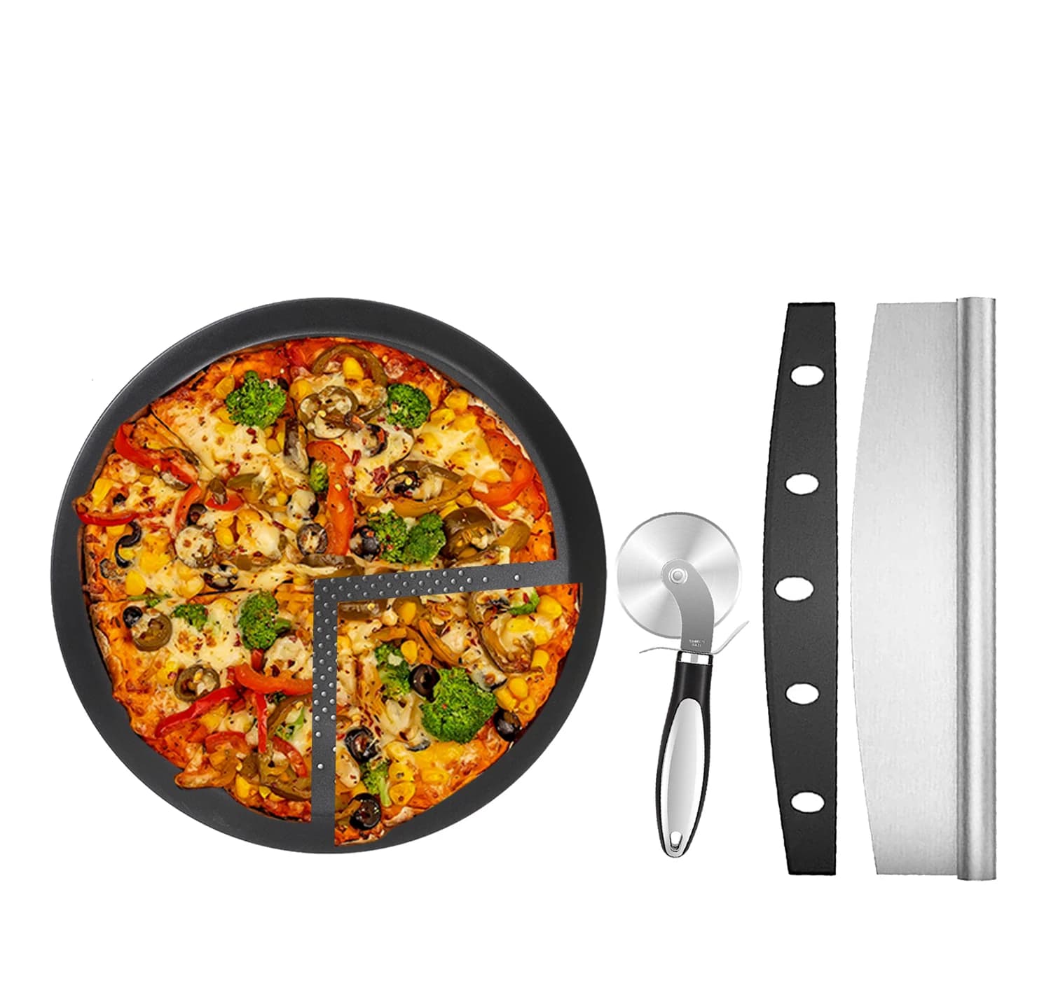 Pizza Pan taglierina per pizza affettatrice per pasta a bilanciere raschietto Accessori da cucina Kit di strumenti per pizza Coltello per pizza Utensili in acciaio inossidabile