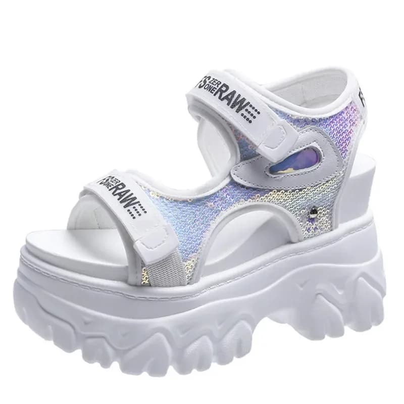 Sandali con plateau da donna alti 9 cm Sandali sportivi con suola spessa leggera con suola morbida Mesh traspirante Velcro Scarpe da donna con suola spessa