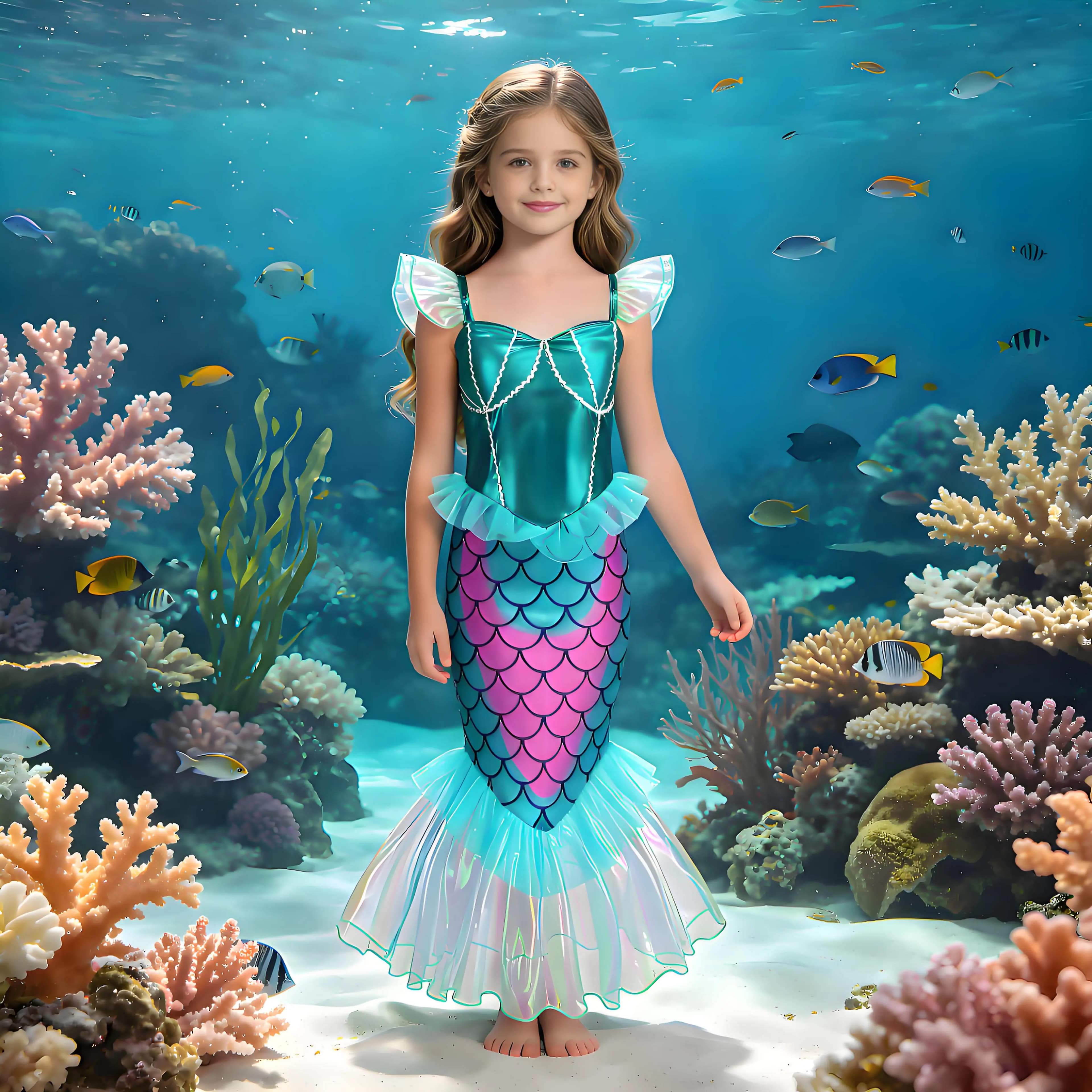 Costume da principessa Disney Summer Classic della Sirenetta per ragazze, costume da sirena per feste di carnevale + set di accessori