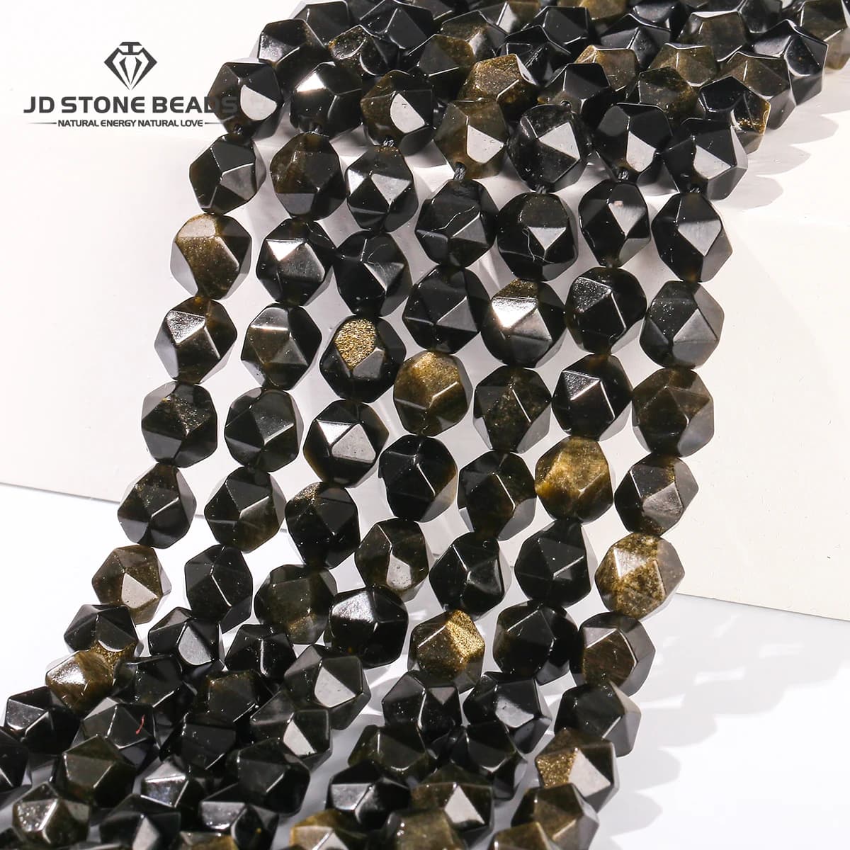 Perline di ossidiana dorata in pietra naturale sfaccettata Pietra preziosa distanziatore allentato irregolare per la creazione di gioielli Accessorio per bracciale collana fai da te