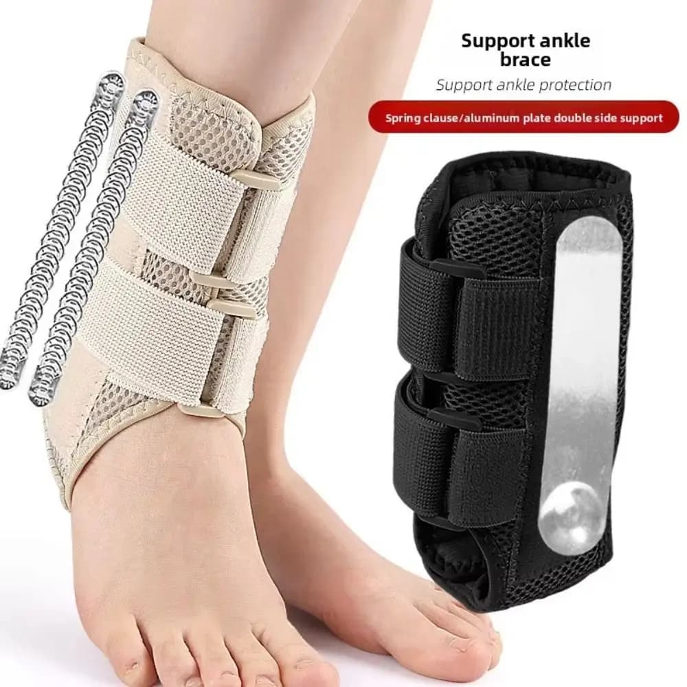 Supporto per Caviglia Sportivo con Barra a Molla/Piastra in Alluminio, Elastico, Regolabile, in Rete Traspirante, a Compressione, con Supporto Bilaterale