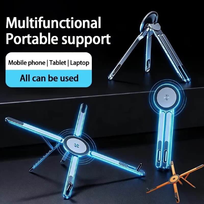 Supporto Magnetico Portatile per Telefono, Asta Selfie 3-in-1 Pieghevole, Treppiede per iPhone, iPad, Tablet, Laptop e Uso Desktop