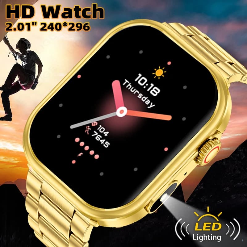 LIGE Smart Watch Man Woman Flashlight 2.01 "Display HD AI Voice Call Bluetooth Sports Watches Health Monitor Smartwatch Man New