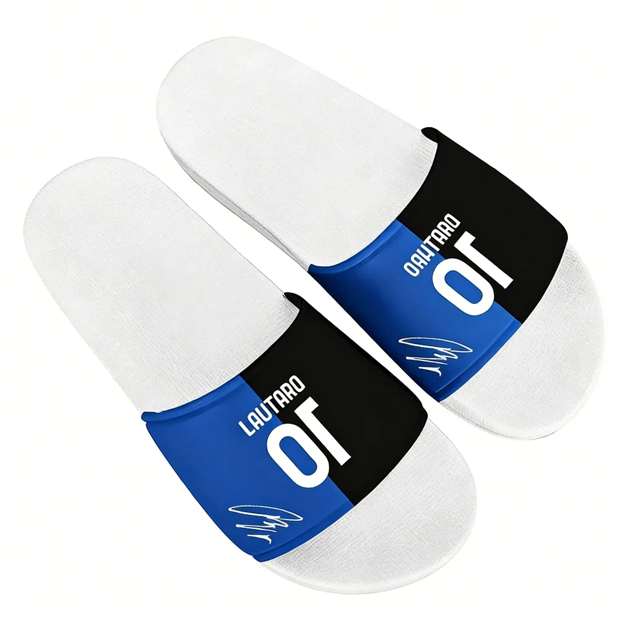 Ciabatte Lautaro N.10 Personalized Man Woman Boy Girl, Sandals Customized with Photo by Lautaro, Bath and Water Shoes Bianche