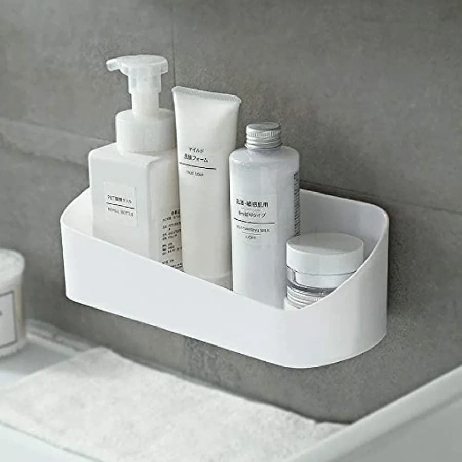 Adhesive Shower Caddy Wall Mounted Bathroom Shelf Organizer Storage Rack No Drilling Shower Shelf Bath Essentials Shampoo Spice