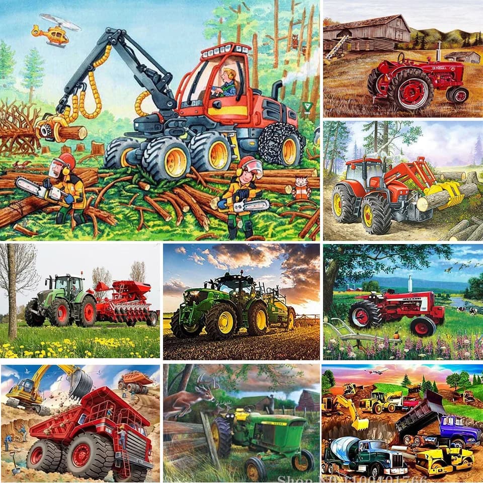 Pittura diamante fai da te veicolo agricolo escavatore mietitrice 5D diamante pieno ricamo punto croce mosaico immagine decorazioni per la casa