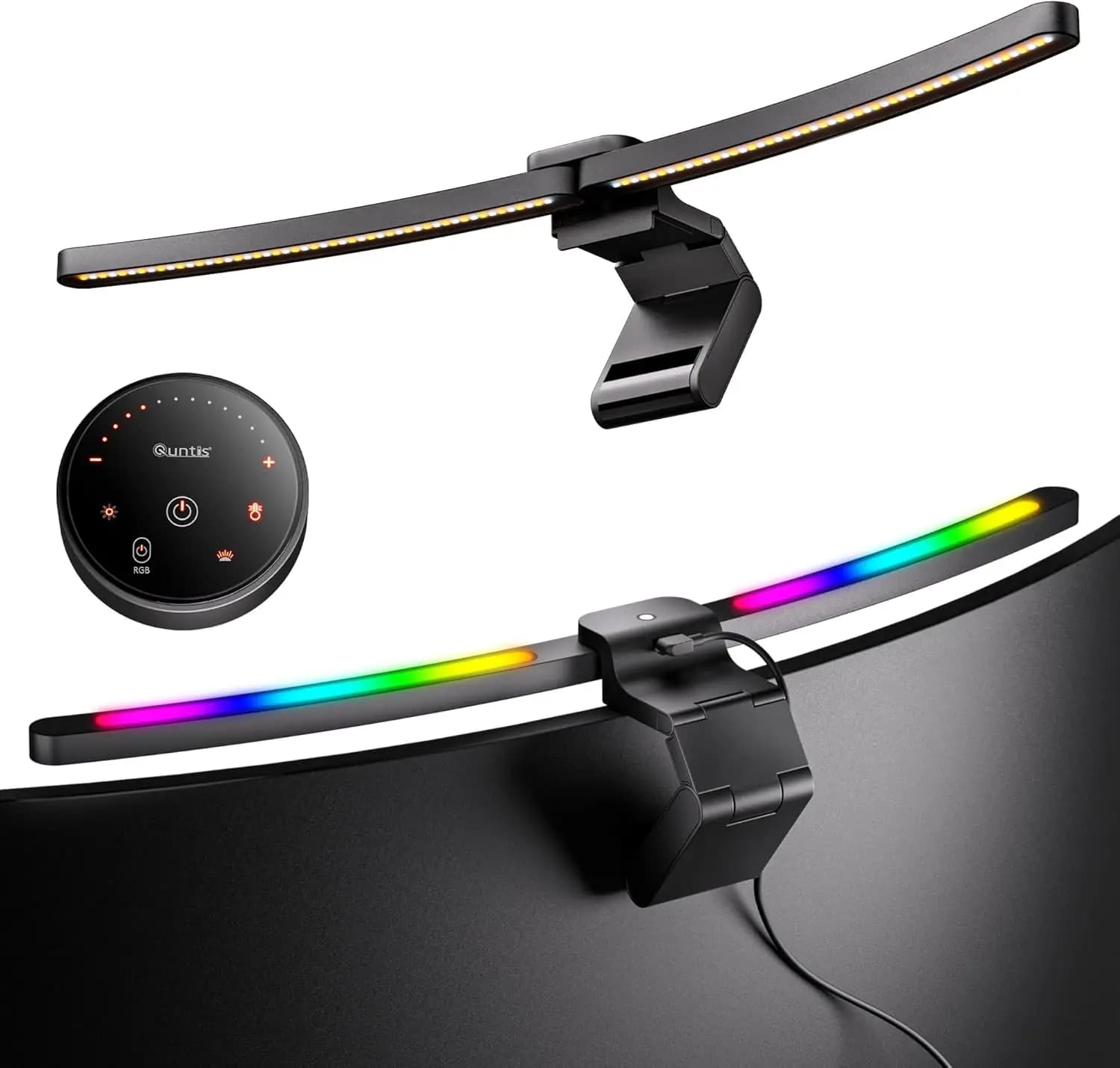 Barra Luminosa Curva per Monitor da 34+ Pollici, Retroilluminazione RGB, Regolazione Continua della Luminosità, Lampada da Scrivania Senza Riflessi