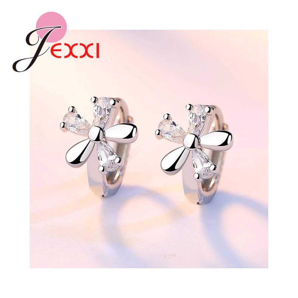Hot Sell Women Earring Clear Crystal Flower Shape Accessories 925 Sterling Silver Color Gifts For Girls Cheap Sale Vintage Goods