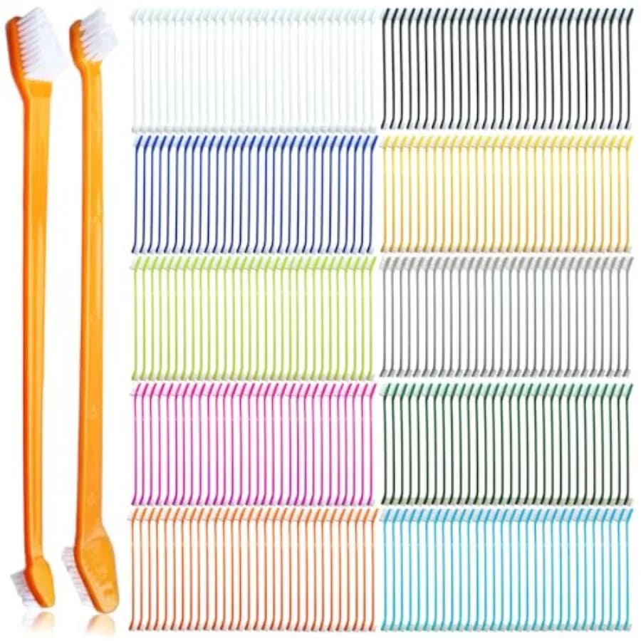 Spazzolino per cani e gatti, kit di pulizia dentale a doppia faccia, set di spazzolini con setole morbide e manico lungo per animali domestici