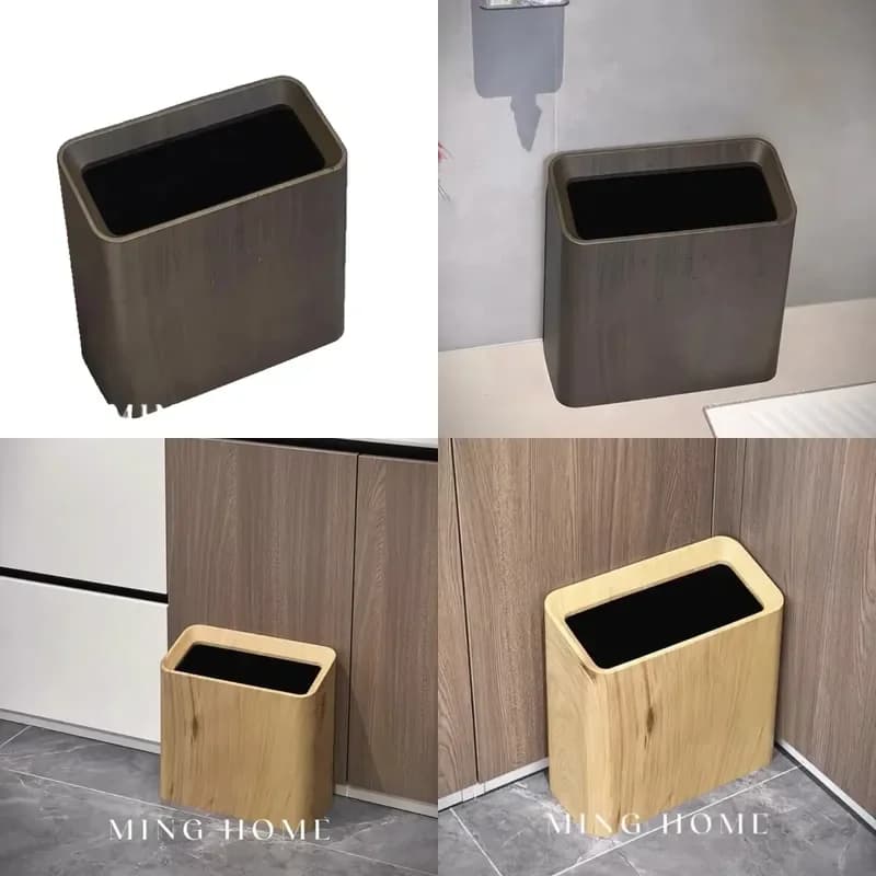 Nordic Wood Grain Double Layer Trash Can for Home Living Room Bedroom Kitchen Office Bathroom Simple Waste Basket