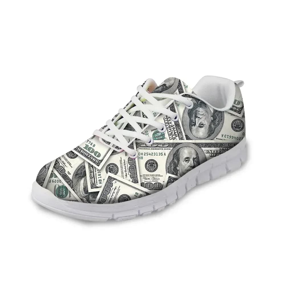Classic Women's Low Style Walking Shoes Lace up Causal Sneakers for Female Breathable Fashion Dollar Printed Shoes