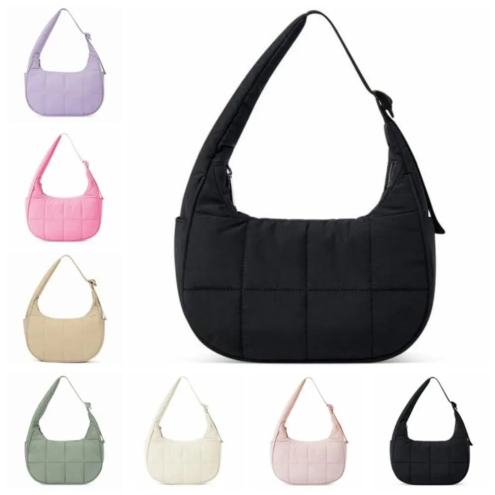 Hot Nylon Handbag Large Capacity with Adjustable Strap Underarm Bag Quilted Waterproof Puffer Shoulder Bag Woman Girl